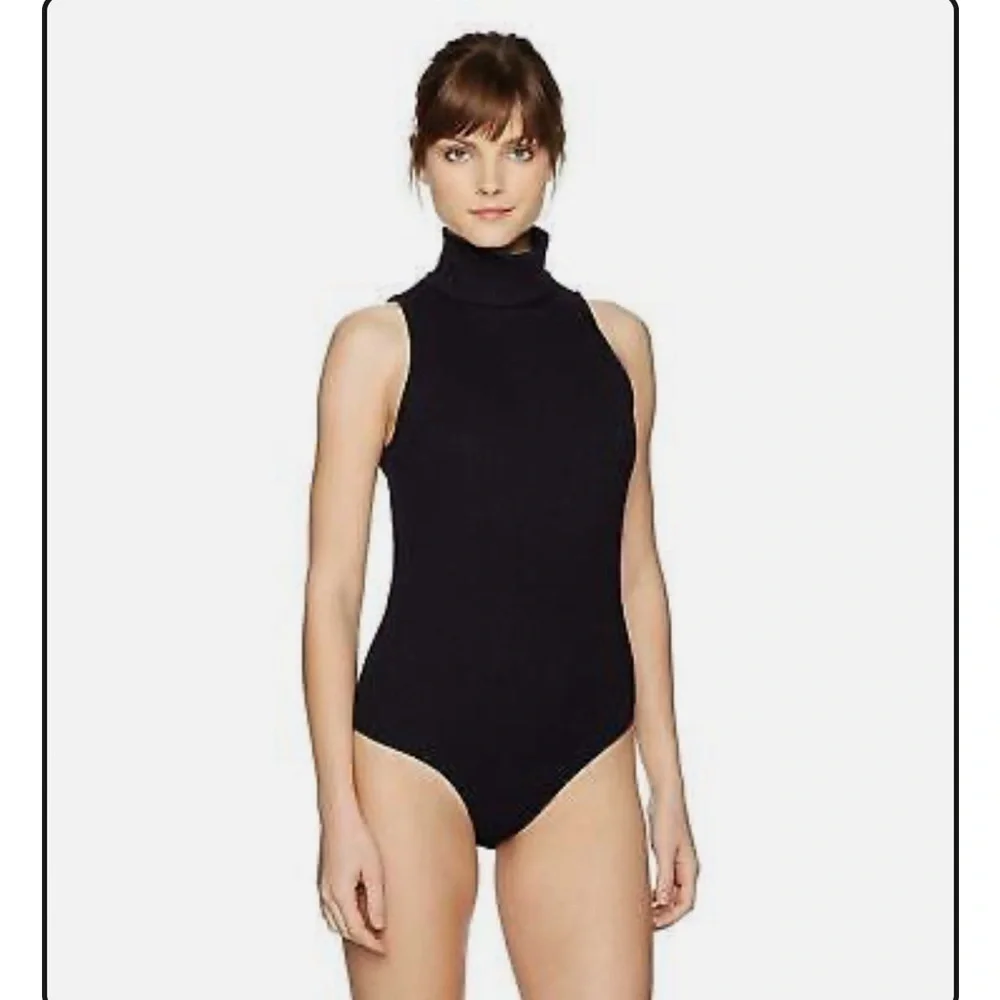 GUESS Black Verena Sleeveless Mock Neck Ribbed Backless Bodysuit Size Large